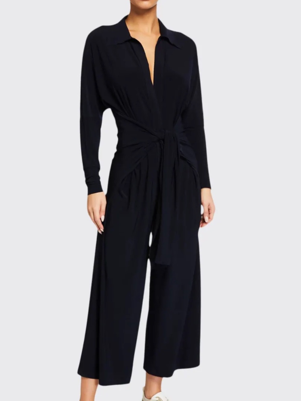 Norma Kamali Black Long-Sleeve Tie-Waist Jumpsuit